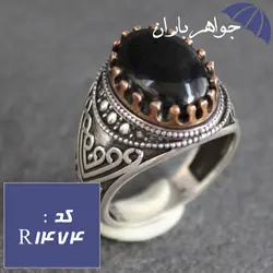 انگشتر عقیق سیاه اسپرت مردانه دور برنجی کد R_1474