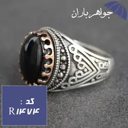 انگشتر عقیق سیاه اسپرت مردانه دور برنجی کد R_1474