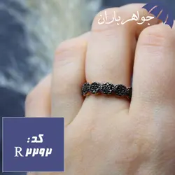 حلقه نقره رزگلد طرح شکوفه مشکی کد R_2292