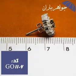 گوشواره نقره میخی نگین سبز دور جواهری کد GO_1106