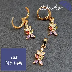 نیم ست استیل طلایی طرح گل های رنگی کد NS_1031