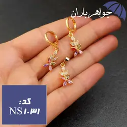 نیم ست استیل طلایی طرح گل های رنگی کد NS_1031