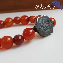 دستبند عقیق قرمز اصل با نگین حدید ستاره سلیمان و ستاره داوود D3107