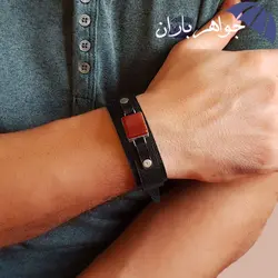 دستبند چرم با نگین عقیق قرمز کد D_1022