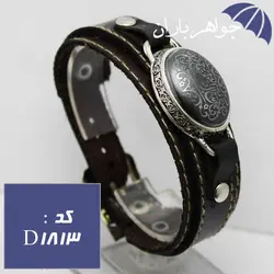 دستبند چرم حدید حکاکی صلوات کد D_1813