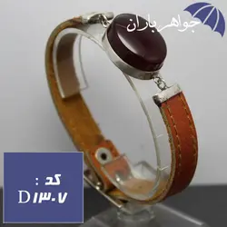دستبند عقیق قرمز ست چرم قهوه ای کد D_1307