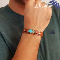 دستبند فیروزه نیشابوری شجری اصل زنانه چرمی کد D_1383