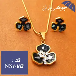 نیم ست استیل طلایی مدل گل مشکی کد NS_1075