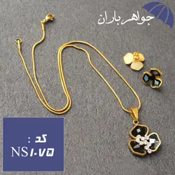 نیم ست استیل طلایی مدل گل مشکی کد NS_1075