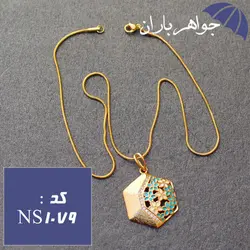 نیم ست استیل طلایی میناکاری طرح گل با زنجیر کد NS_1079