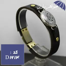 دستبند حدید نقره ای ستاره سلیمان و آیت الکرسی و عین علی کد D_1614