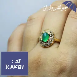 انگشتر طلاروس عقیق سبز دورجواهری زنانه کد R_2451