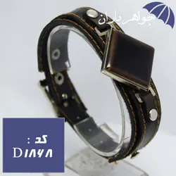 دستبند چرم سنگ کاشی قهوه ای کد D_1868