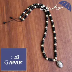 گردنبند حدید نقره ای عین علی و ستاره سلیمان با مهره های عقیق و حدید کد G_1384