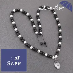 سینه ریز حدید و عقیق با آویز حدید نقره ای عین علی و سه جلاله و ستاره سلیمان کد S_1062