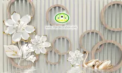 پوستردیواری گل طلایی سه بعدی زمینه چوب کد 5021