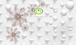 پوستردیواری گل طلایی سه بعدی با زمینه توپی کد 5057