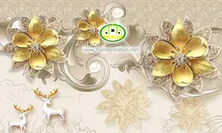 پوستردیواری گل طلایی سه بعدی کد v12225