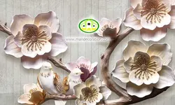 پوستردیواری گچبری گلهای صورتی 12057