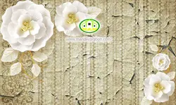 پوستردیواری گل طلایی سه بعدی با پس زمینه پتینه کد 5218