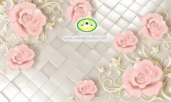 پوستردیواری گل صورتی با پس زمینه موزاییک سه بعدی کد 5015