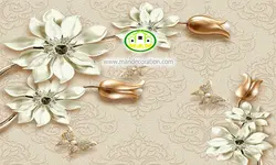 پوستردیواری گل طلایی سه بعدی کد v12179
