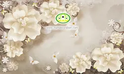 پوستردیواری گل طلایی سه بعدی رنگ نسکافه ای  کد 5044