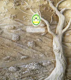 پوستردیواری گچبری درختان کرم و خاکی رنگ 12101