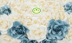 پوستردیواری گلهای کاغذی آبی و کرم کد 5286