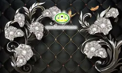 پوستردیواری گل نقره ای سه بعدی با زمینه مشکی لمسه کد 12024