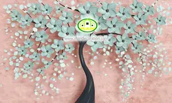 پوستردیواری گل آبی و درخت سه بعدی زمینه صورتی کد 5062