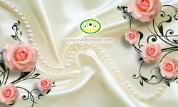 پوستردیواری گل صورتی سه بعدی زمینه آجری طوسی رنگ کد 5077