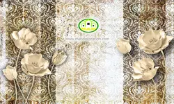 پوستردیواری گل طلایی سه بعدی با پس زمینه پتینه کد 5213