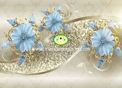 پوستردیواری گل آبی رنگ سه بعدی کد 13102