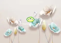 پوستردیواری گل فیروزه ای سه بعدی کد 13387