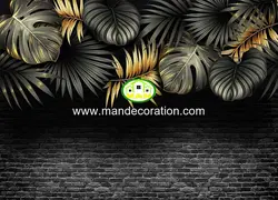 پوستردیواری سه بعدی برگ طلایی و مشکی کد 13154