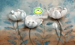 پوستردیواری آبرنگی گل آبی رنگ با زمینه ابر و باد کد 5114