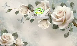 پوستردیواری آبرنگی گل گلبهی و صورتی رنگ با زمینه ابر و باد کد 5116