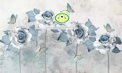 پوستردیواری آبرنگی گل آبی رنگ زمینه طوسی کد 5122