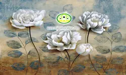 پوستردیواری آبرنگی گل سفید زمینه آبی کد 5124