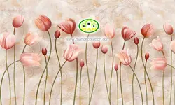 پوستردیواری آبرنگی گلهای صورتی زمینه مرمر کد 5125