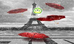 پوستردیواری ایفل و چتر قرمز کد v12102