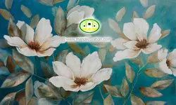 پوستردیواری آبرنگی گلهای سفید پس زمینه آبی کد 5134