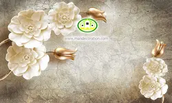 پوستردیواری گل طلایی سه بعدی با پس زمینه پتینه کد 5219