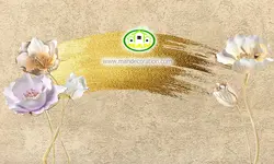 پوستردیواری گل طلایی سه بعدی با پس زمینه پتینه کد 5223