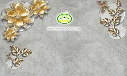 پوستردیواری گل طلایی سه بعدی با پس زمینه پتینه کد 5221