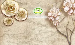 پوستردیواری گل طلایی سه بعدی با پس زمینه پتینه کد 5228