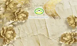 پوستردیواری گل طلایی سه بعدی با پس زمینه پتینه کد 5225