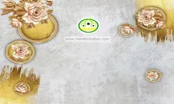 پوستردیواری گل طلایی سه بعدی با پس زمینه پتینه کد 5227