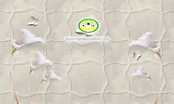 پوستردیواری پتینه و گچبری محو گل طوسی کد 5190